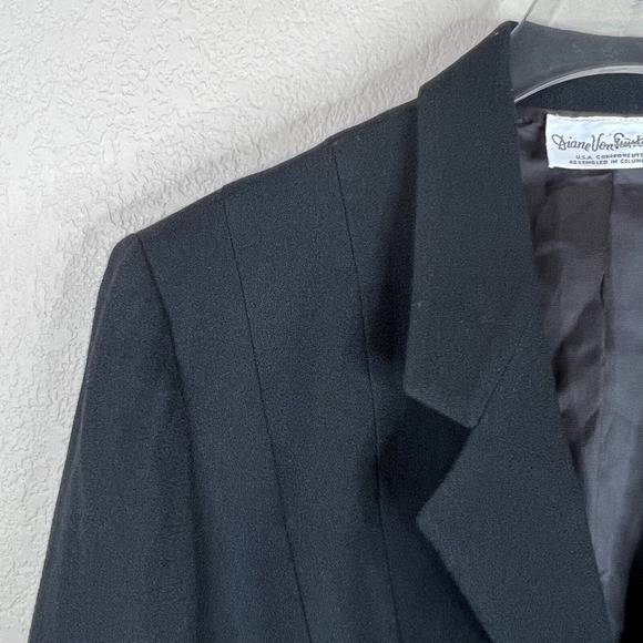 Diane Von Furstenberg Blazer Jacket Black Button Front Notch Lapel Crepe Career - Picture 2 of 15